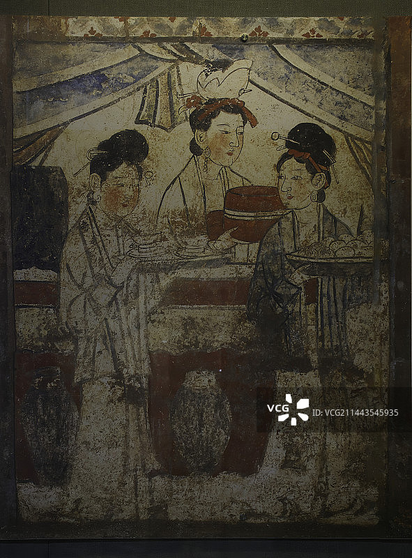 备食，备酒，中国古代砖雕壁画上的节日庆典图片素材