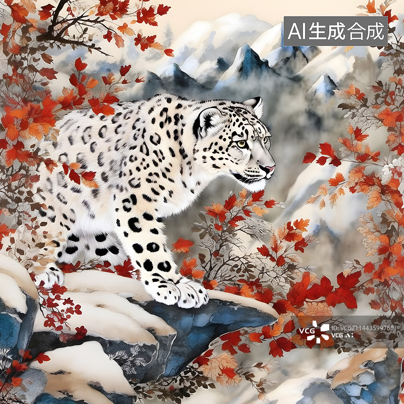 【AI数字艺术】雪豹风景图图片素材