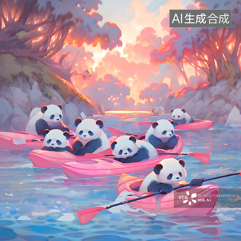 【AI数字艺术】熊猫玩皮划艇图片素材