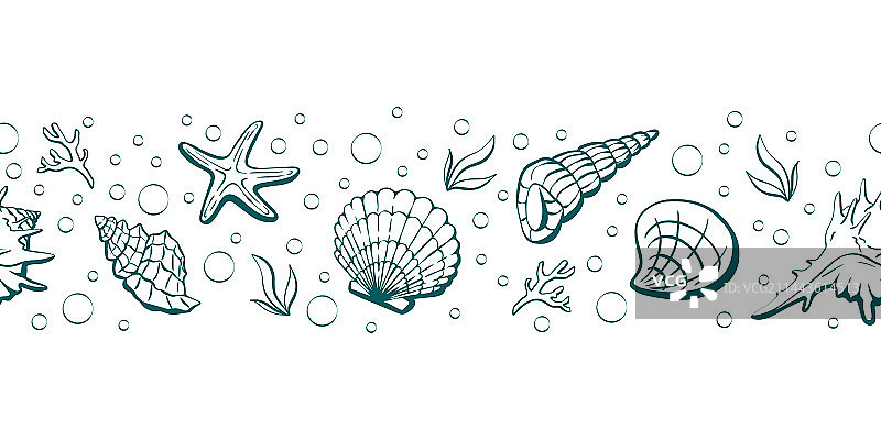 手绘可爱风海螺无缝横向图案图片素材