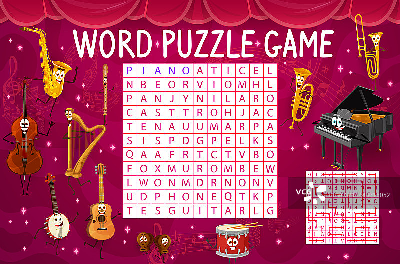 卡通乐器寻字游戏图片素材