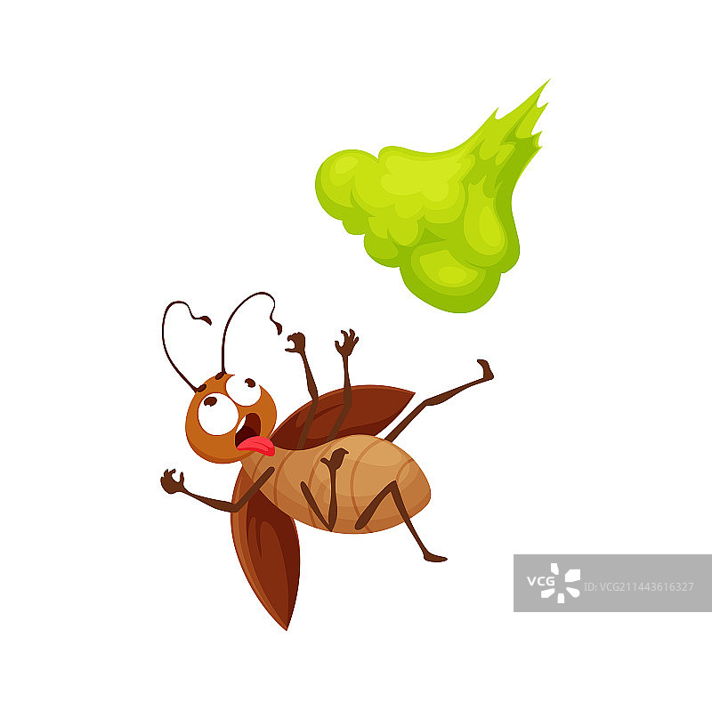 绿色云朵下的卡通蟑螂角色图片素材