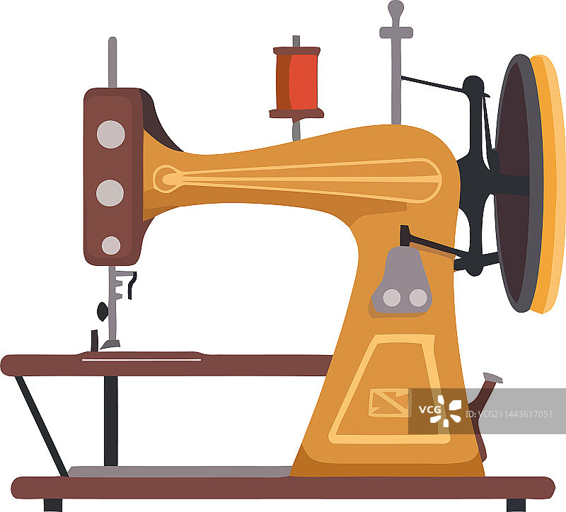 木桌上的缝纫设备和线轴图片素材