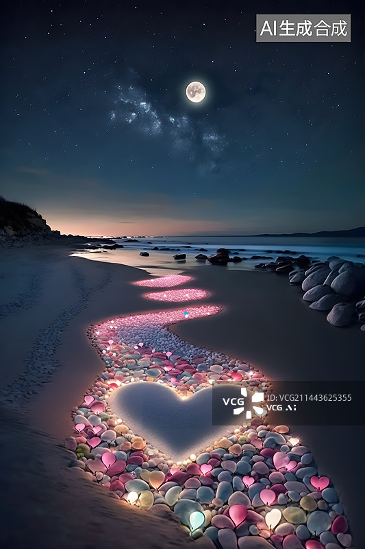 【AI数字艺术】心形浪漫海滩图片素材