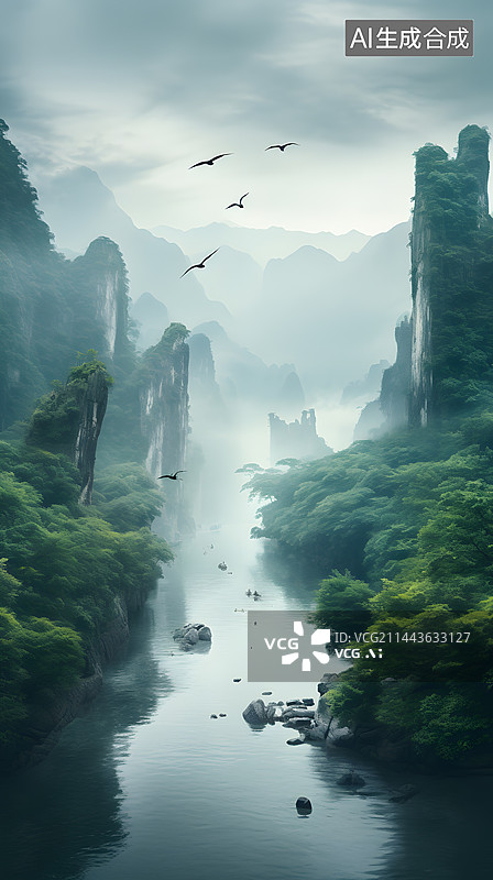【AI数字艺术】桂林山水风格的风景图图片素材