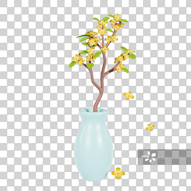 3D插在花瓶里的桂花元素图片素材