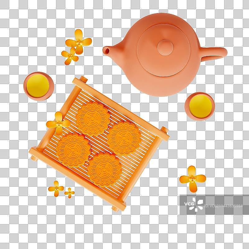 3D立体中秋节赏花吃月饼元素图片素材