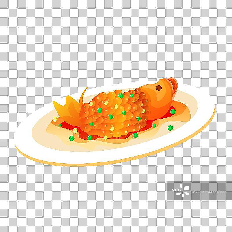 苏州特色美食“松鼠桂鱼”鱼肉手绘免抠元素图片素材