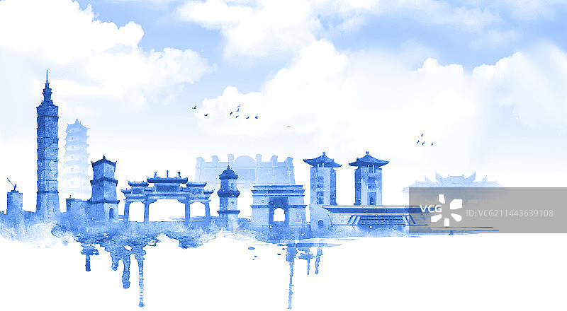 阜阳城市建筑插画背景图片素材
