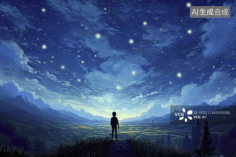 【AI数字艺术】星空下的人图片素材