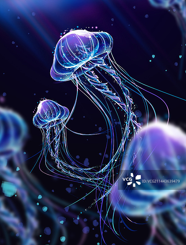 唯美梦幻水母插画图片素材