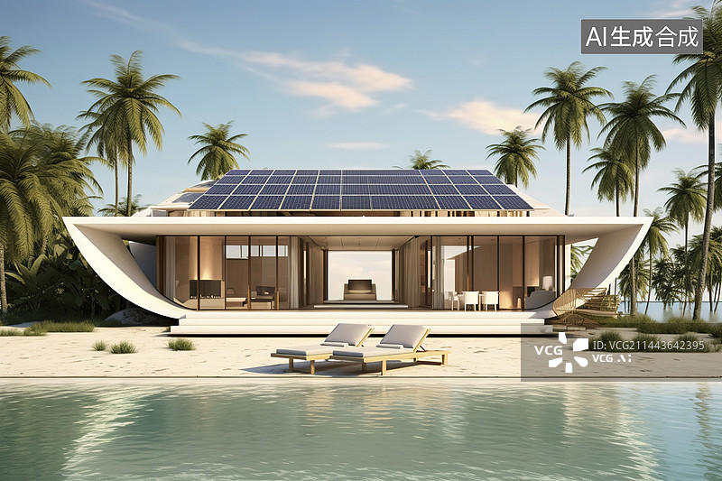 【AI数字艺术】装有光伏发电的别墅图片素材