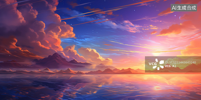 【AI数字艺术】日落时的壮观天空景色图片素材
