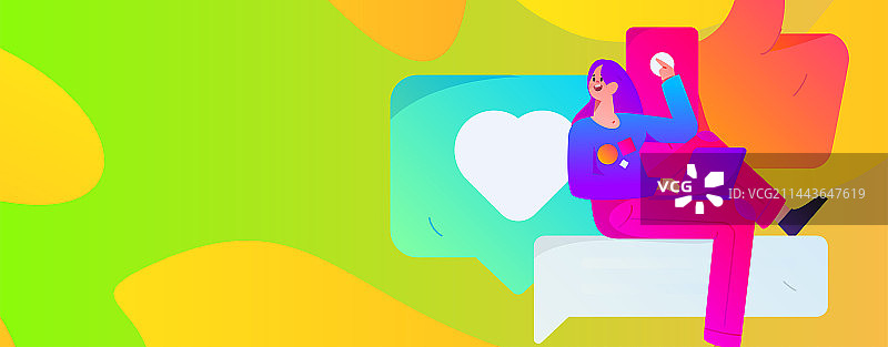 虚拟的人物社交沟通概念商业扁平矢量手绘插画图片素材