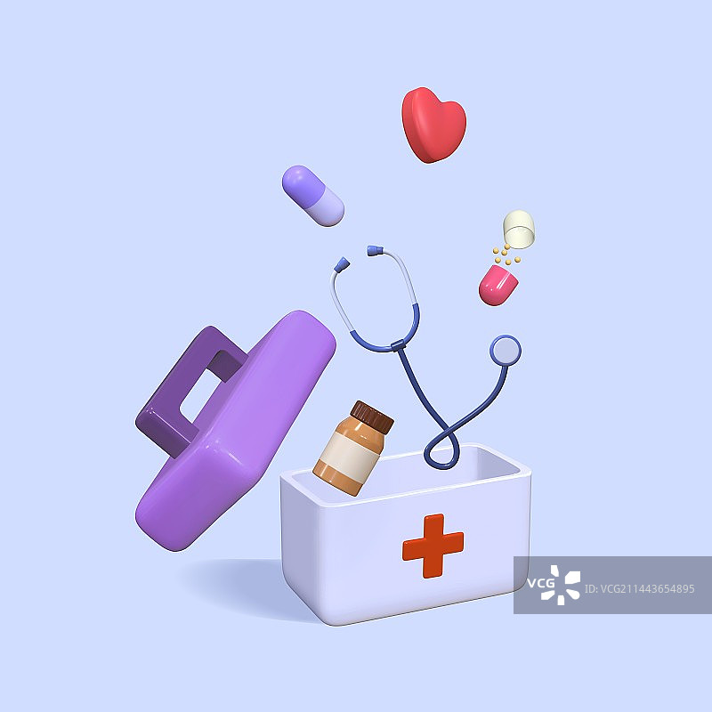 打开的药箱医疗3D插画图片素材