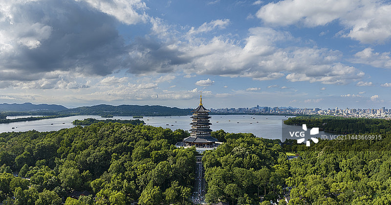 杭州西湖雷峰塔山水风光图片素材