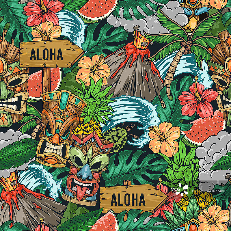 缤纷夏威夷派对无缝图案图片素材
