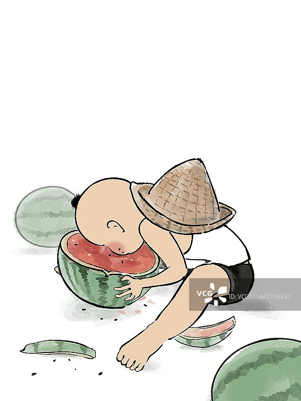 小暑吃西瓜图片素材