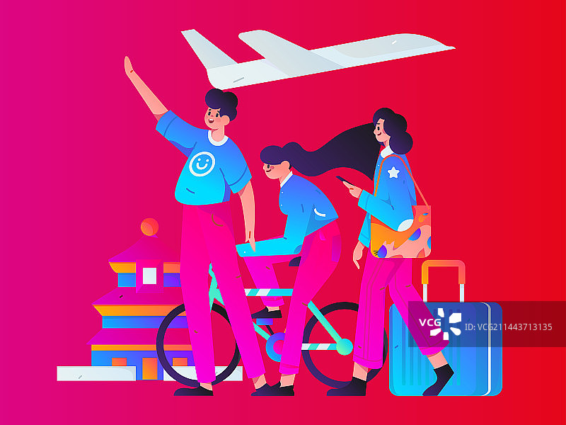 节假日旅游出行人物互联网背景矢量手绘插画图片素材