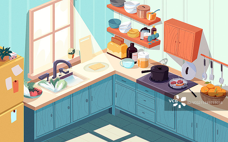 扁平插画厨房图片素材