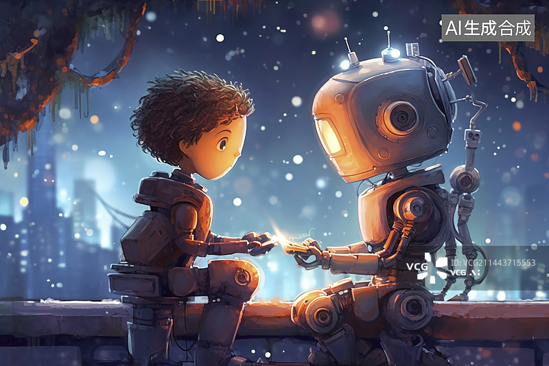 【AI数字艺术】机器人和人类的友谊图片素材