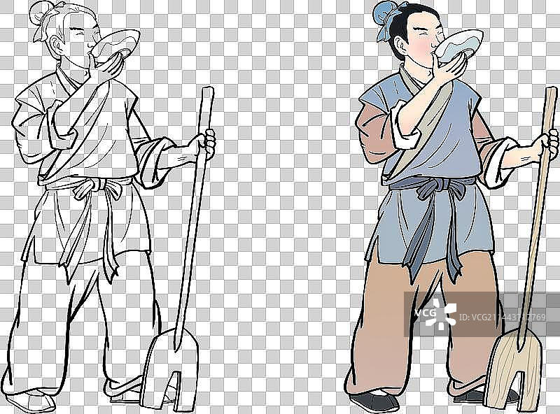 大禹治水手拿农具喝水古代人物动作元素图片素材
