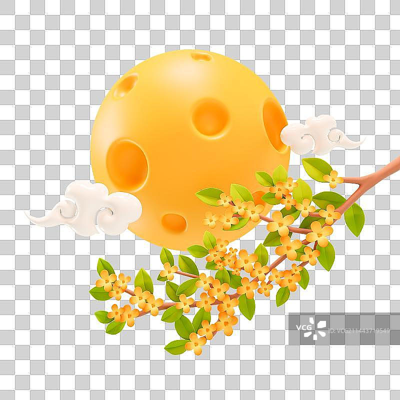 3D立体中秋节月亮桂花祥云图片素材
