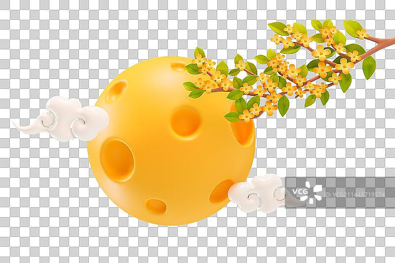 3D立体中秋节月亮桂花祥云图片素材
