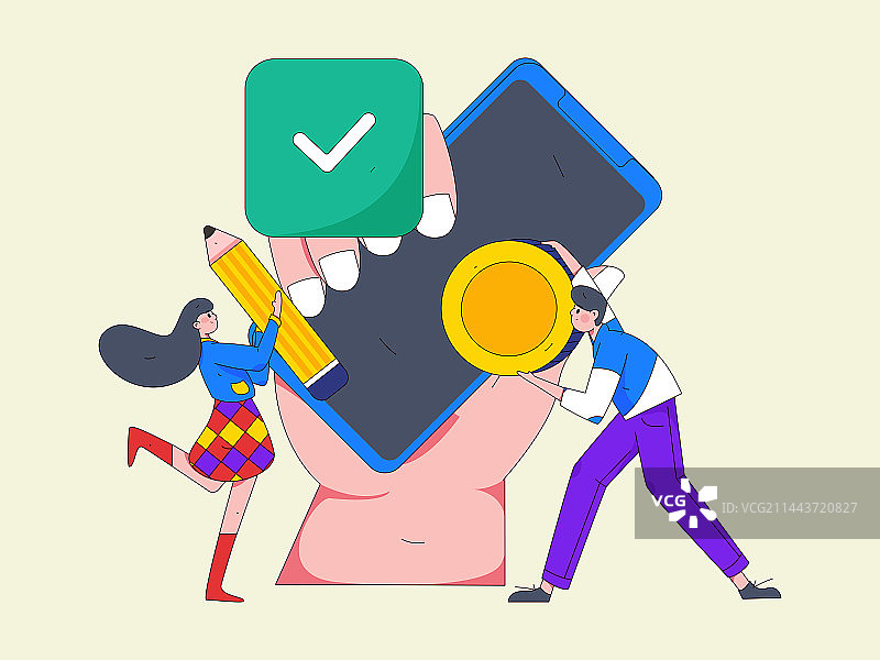 签到人物扁平矢量概念运营手绘插画图片素材