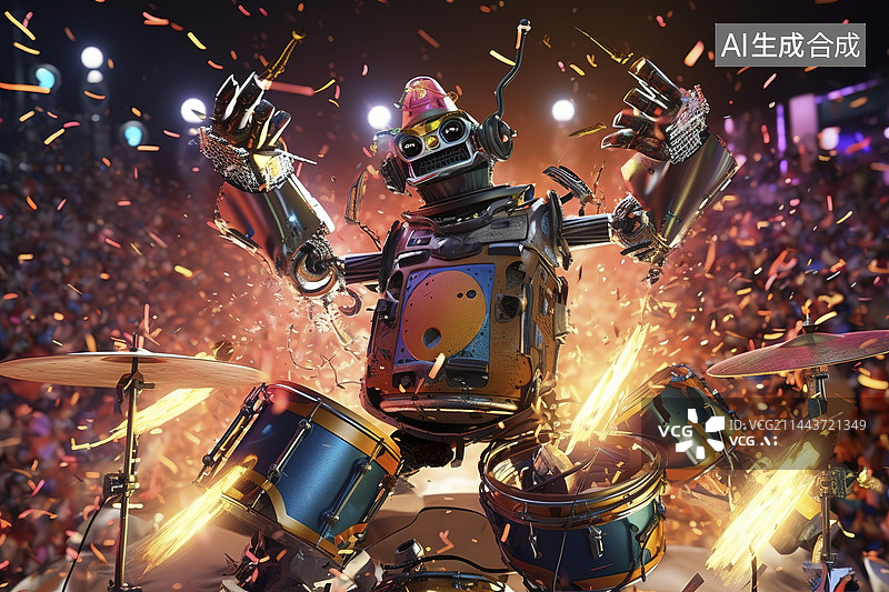 【AI数字艺术】机器人在演奏摇滚乐图片素材
