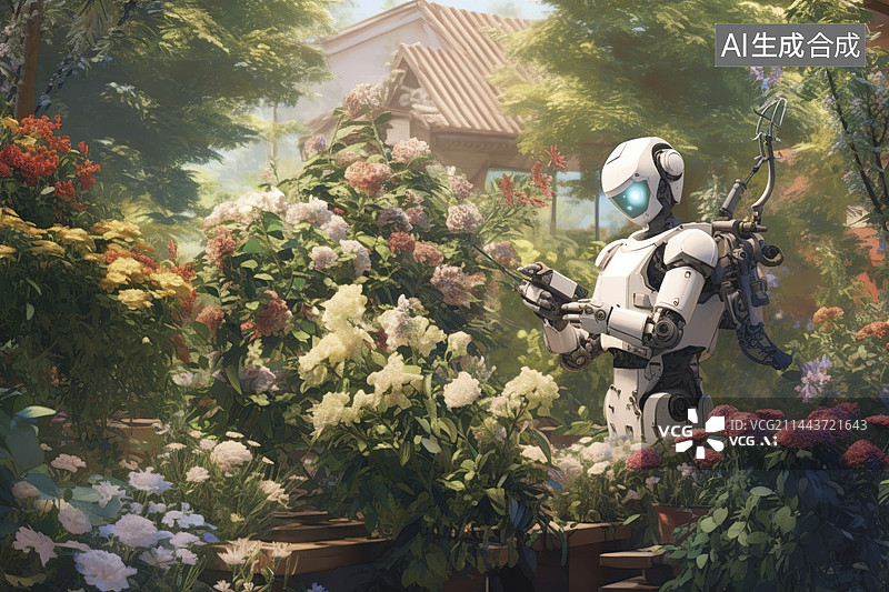 【AI数字艺术】机器人园丁图片素材