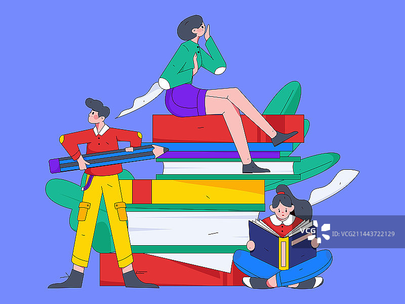 安静阅读的人物扁平矢量概念运营手绘插画图片素材