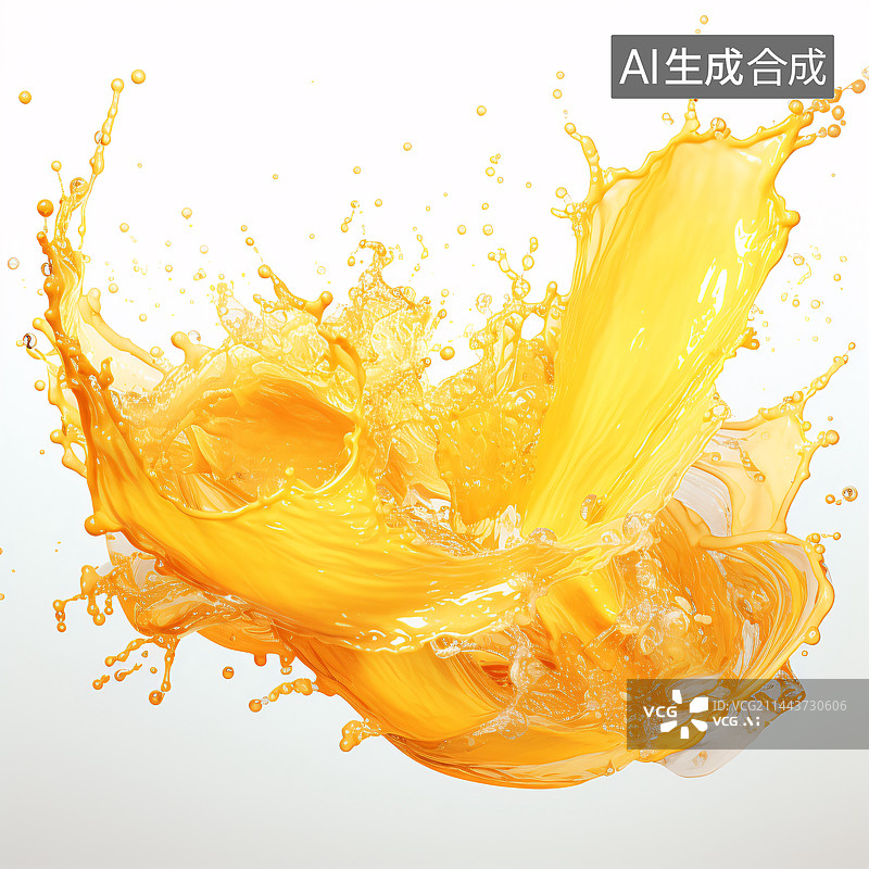 【AI数字艺术】新鲜的橙汁溅到白色的背景上图片素材