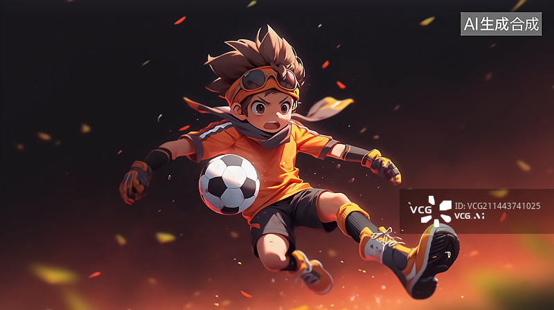 【AI数字艺术】踢足球的男孩插画图片素材