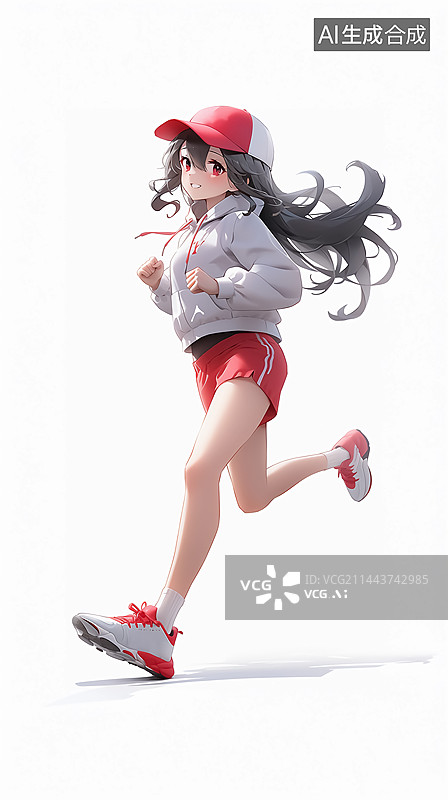 【AI数字艺术】跑步健身的女生插画图片素材