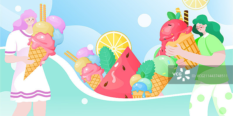 夏天美食冰淇淋雪糕插画矢量图夏天节气插画海报图片素材