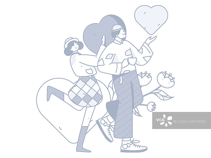 情人节快乐扁平人物矢量概念运营手绘插画图片素材