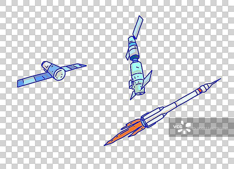 航天设备卡通风格手绘漫画设计可爱元素图片素材