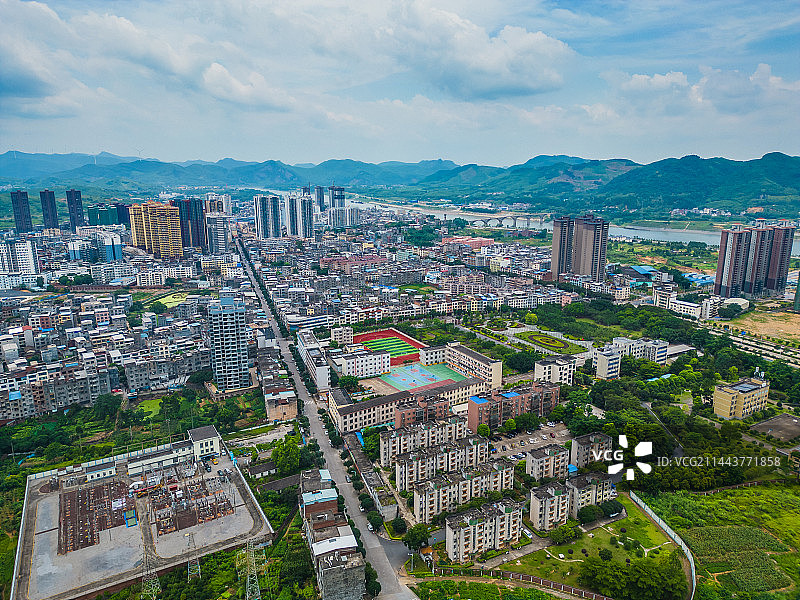 来宾象州县的县城风光航拍图片素材