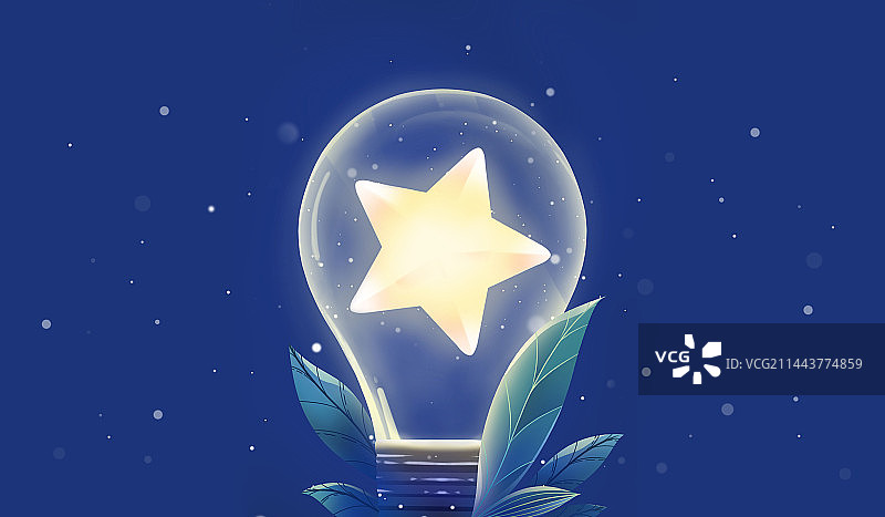 星星作为能源的灯泡，唯美创意节约电能环保插画图片素材