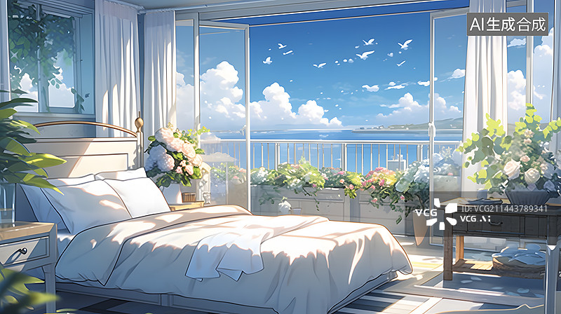 【AI数字艺术】环境非常棒的海景房场景图片素材