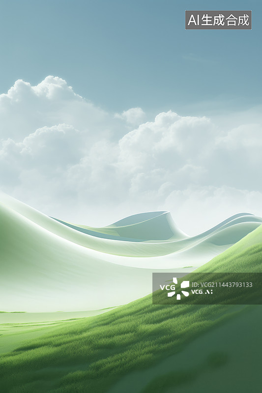 【AI数字艺术】蓝天白云下绿色的山谷图片素材