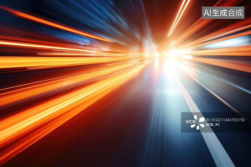 【AI数字艺术】夜晚道路上的光轨图片素材