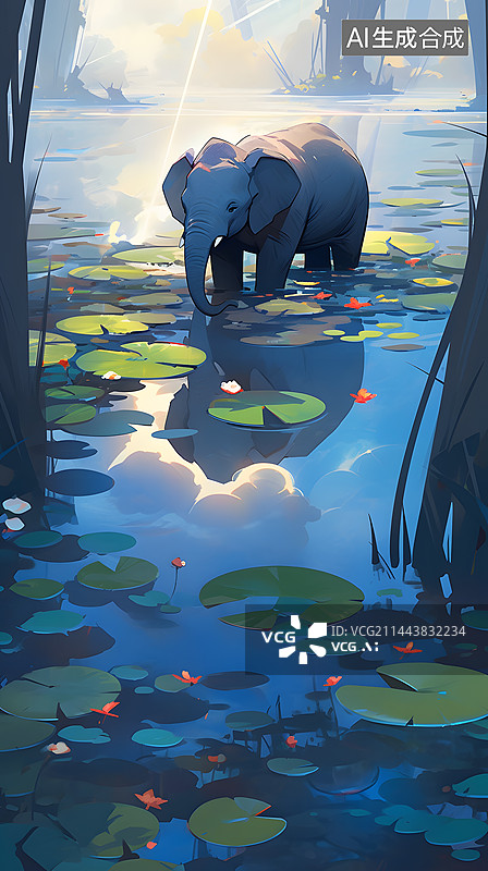 【AI数字艺术】森林中的小象图片素材
