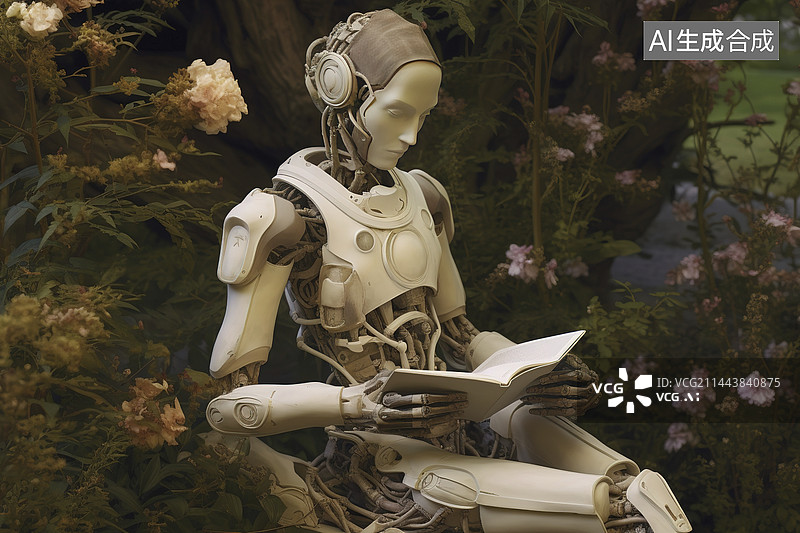 【AI数字艺术】机器人在读书图片素材