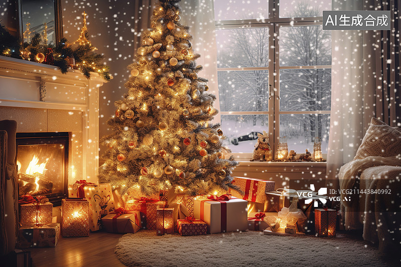 【AI数字艺术】室内的圣诞树图片素材