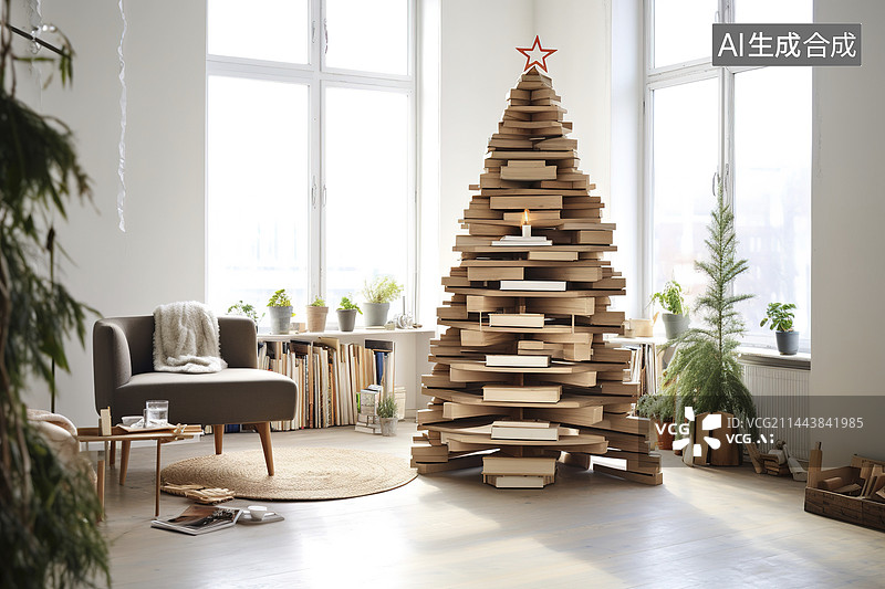 【AI数字艺术】圣诞树形状的置物架图片素材