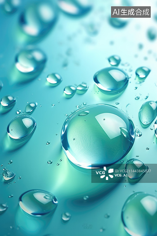 【AI数字艺术】绿色背景上的水滴图片素材