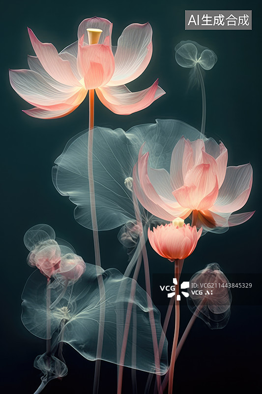 【AI数字艺术】夏天半透明的荷花图片素材