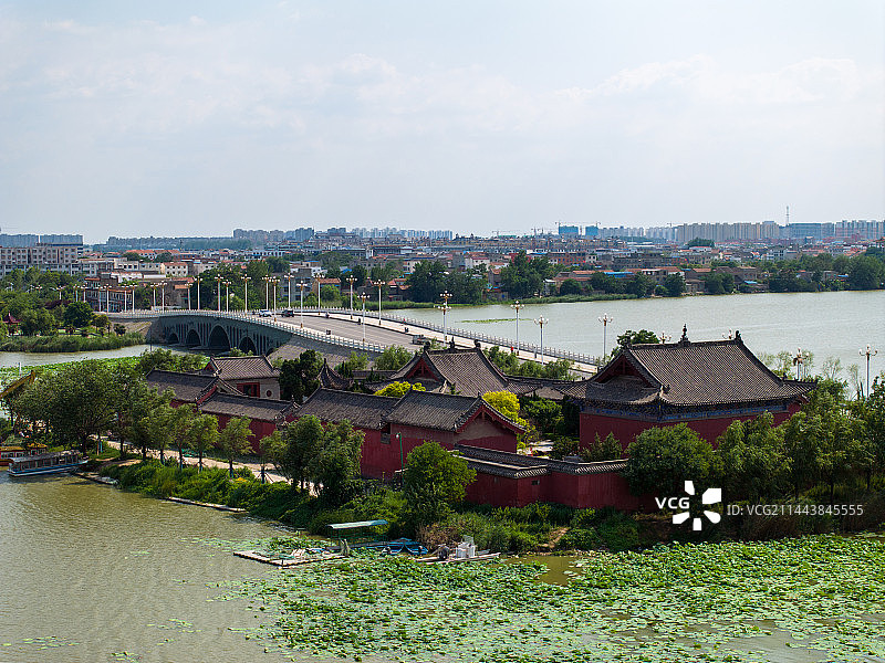 高视角航拍周口淮阳龙湖国家湿地公园画卦台八卦台图片素材